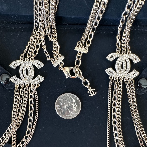 Chanel CC Strass Multistrand Double Loop Necklace in Gold - Picture 10 of 14